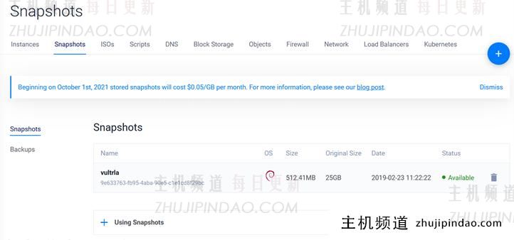 Vultr Snapshot快照备份服务将于10月收费（收费标准和说明） - 第1张